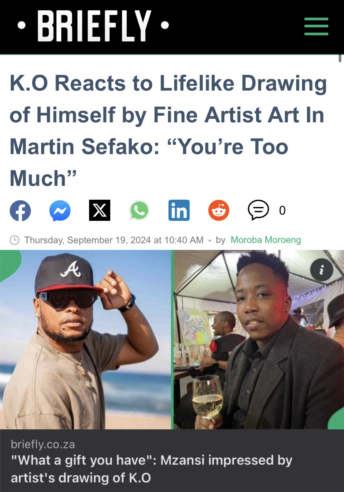 K.O Reacts to Lifelike Drawing of Himself by Fine Artist Art In Martin Sefako: “You’re Too Much”